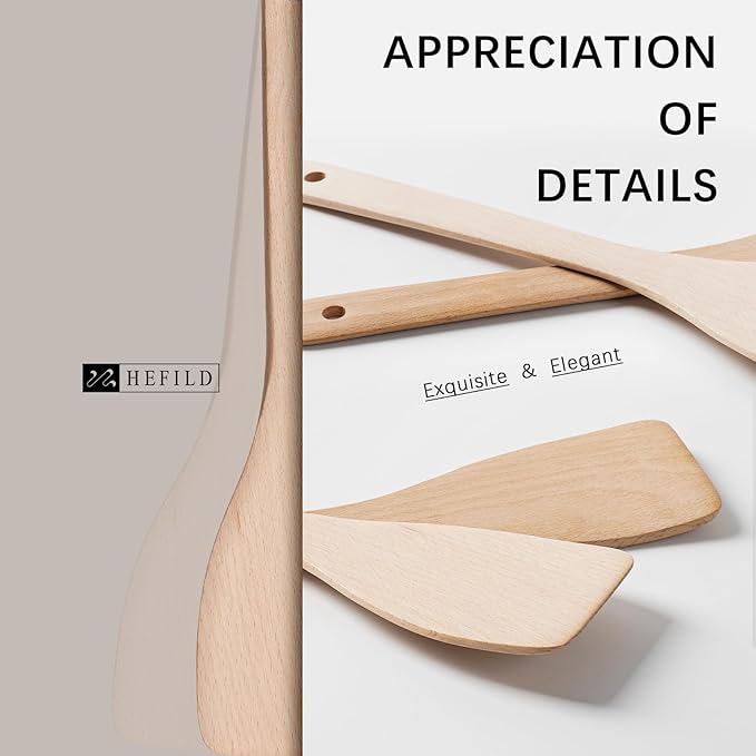 2PCS Wooden Spatulas for Cooking, 13inch Uncoated Beech Wood Turners for Frying, Non-Scratch Wood Flat Spurtle for Pan & Wok, Wooden Cooking Utensils for Non Stick Cookware, Long Handle Scraper