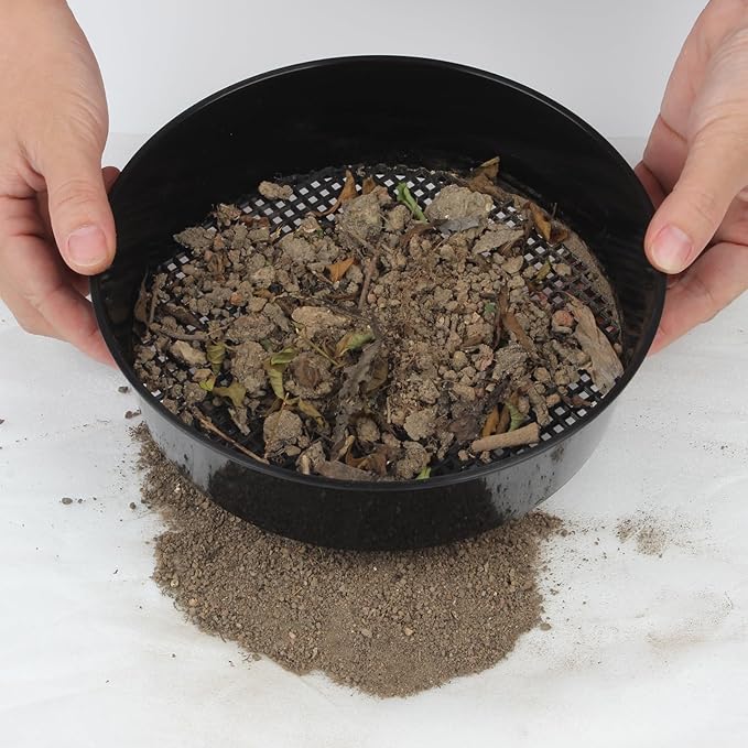 Gardening Sand Soil Compost Sifter, 4 Pack Rock Garden Sieve, Round Plastic Sifting Pan Set for Home Plant Work With Small Gravel and Sand