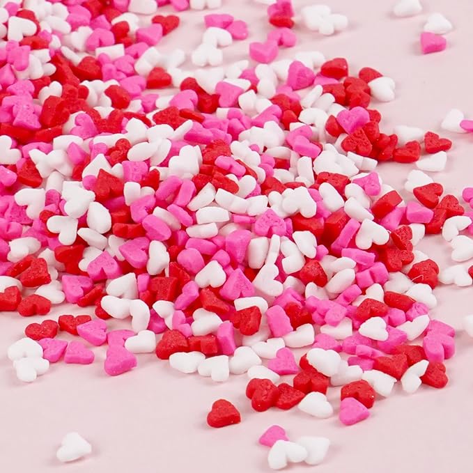 Sweet Mini Heart Sprinkles Sugar, Valentines Love Sprinkles for Cupcake Decorating, 150g/5.29oz Mix Edible White Pink and Red Candy, Cookie, cookie eyeballs, Wedding Party Supplies