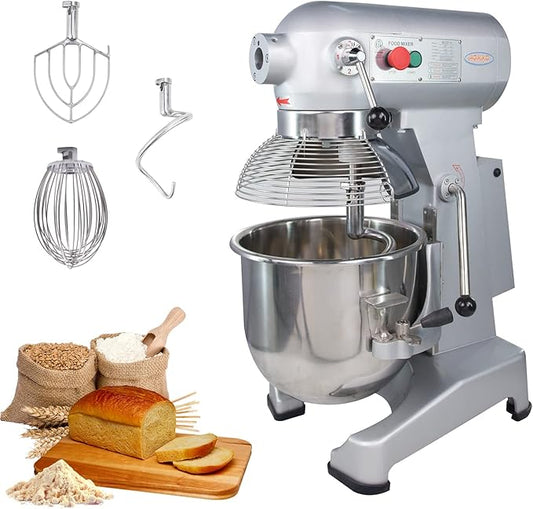 HAKKA Commercial Food Mixer 30Qt, Dough Mixer Machine with Stainless Steel Bowl 4 Functions 3 Speeds Adjustable 1100W/110V Heavy Duty Food Processer Stand Mixer With Safety Guard