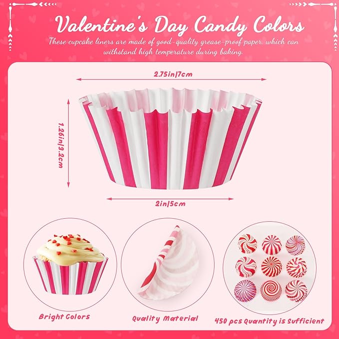 SANNIX 450Pcs Pink Cupcake Liners, Pink Red White Cupcake Wrappers Paper Wraps Muffin Liners for Wedding Birthday Valentines Day Party Candy Cake Decorations Supplies