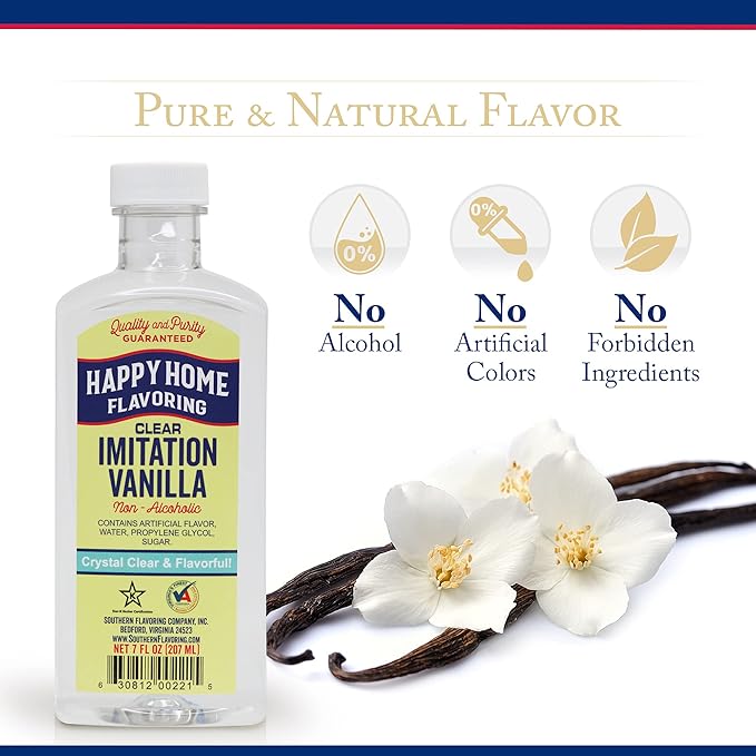 Happy Home Clear Imitation Vanilla Flavoring, Non-Alcoholic, Certified Kosher, 7 oz.