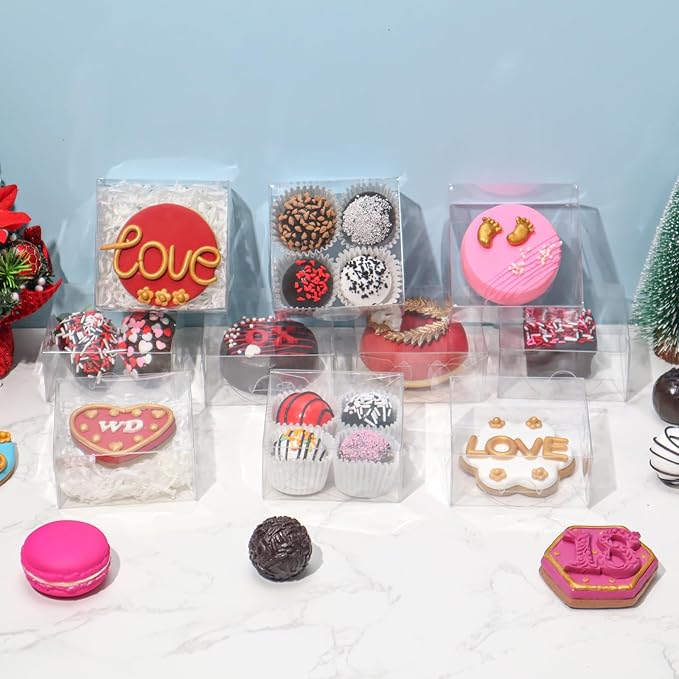 100PCS 3"X3"X1" Clear Mini Donut Boxes & Cookie Boxes - Multi-Purpose for Soap, Chocolate Truffle, Macaron, Chocolate covered Cherries & Mini Bakery & Brownie