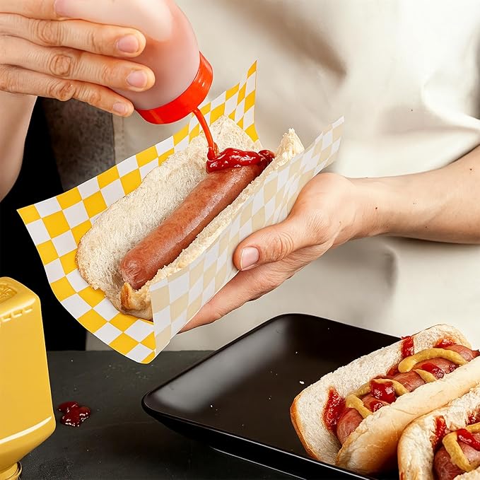 200 Pcs Wax Paper Sheets for Food Deli Wrap Paper Sheets 8.5x8.5"Food Basket Liners Checkered Square Sandwich Wraps for Burgers Bread Restaurant Barbecue Picnic(Yellow)