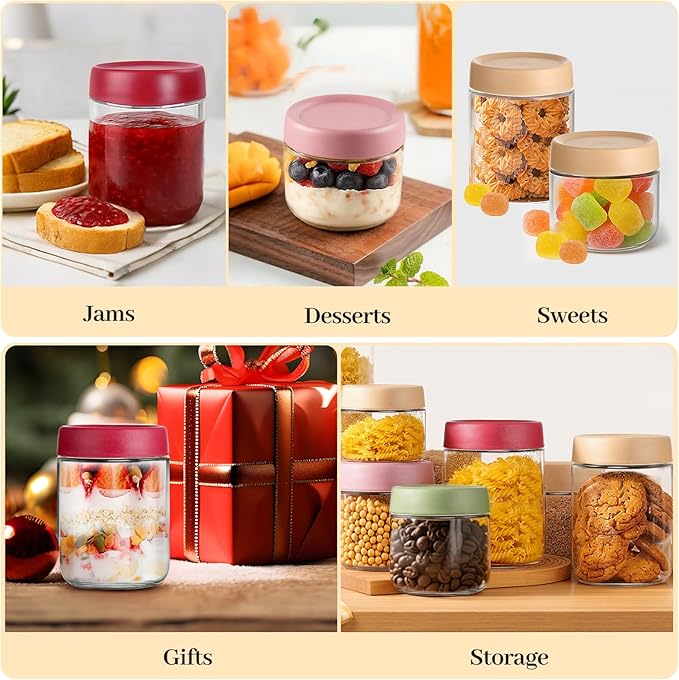 12 Pack Sealed Glass Jars with Lids 4oz 10oz 16oz, Overnight Oats Storage Containers, Salad, Yogurt, Snacks, Spices, Meal Prep Mason Jars - Reusable & Airtight