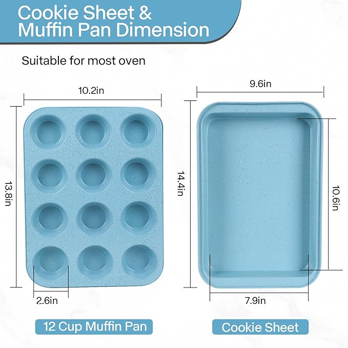Blue Bakeware Set, 6-Piece Nonstick Baking Pans Set, Carbon Steel Oven Bakeware for Holiday Cookies & Festive Baking Gifts