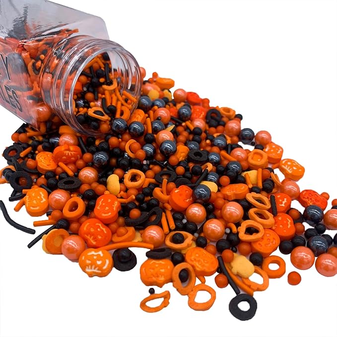 Halloween Sprinkles Edible Pumpkin Sprinkles Orange Black Pearl Sprinkles Halloween Candy Sprinkles for Cake Cupcakes Toppers Decoratings
