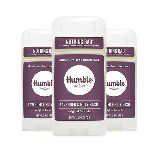 HUMBLE BRANDS Original Formula Aluminum-free Deodorant. Long Lasting Odor Control with Baking Soda and Essential Oils, Lavender and Holy Basil, Pack of 3