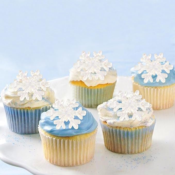15 Piece White Resin Snowflake Cupcake Toppers Sparkling Winter Frozen Theme Snowflake Cupcake Winter Wonderland Baby Gift Party Children's Birthday Christmas Party Cake Decoration Supplies