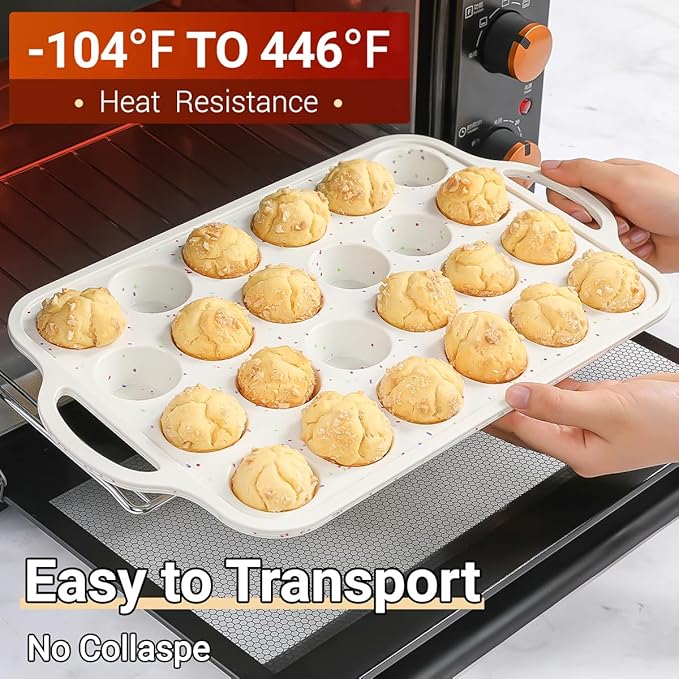 FUNBAKY Silicone Mini Muffin Pan, Metal Reinforced Frame 24 Cups Nonstick Mini Cupcake Pans with Handles Easy to Move for Baking Muffin, Cupcake, Egg Bites Oven Safe, 2 Pack Confetti