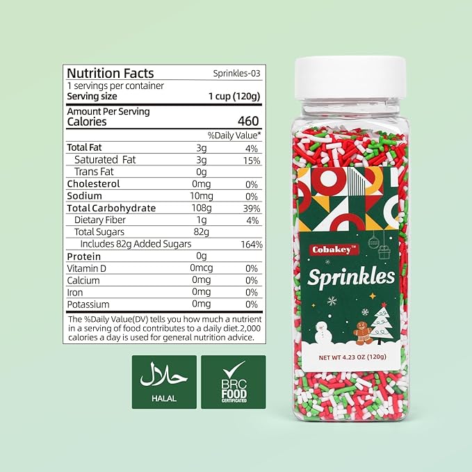 Edible Christmas Sprinkles for Cake Decorating 4.2ounce Holiday Jimmies Red and Green Sprinkles for Xmas Party Sprinkles for Cupcake Toppers Cookie Ice Cream Decorations Celebrations