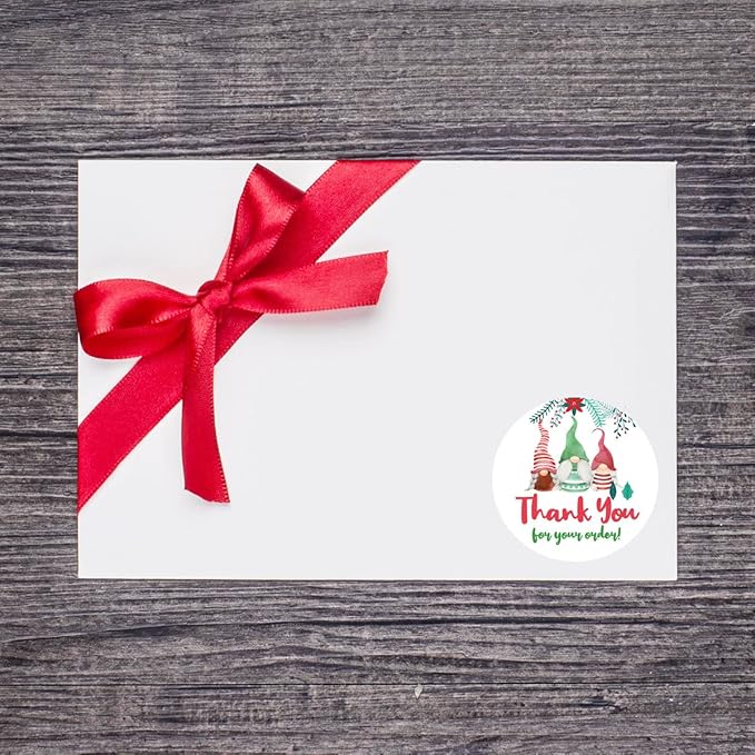 Wailozco 240 PCS Thank You for Your Order Gnome Stickers,Cute Small Business Envelopes Stickers Packages/Handmade Goods/Bags ,Christmas Theme Shop Seals