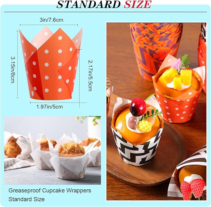 500 Counts Halloween Tulip Cupcake Liners Birthday Party Muffin Cupcake Baking Liners Grease Proof Cake Liner Holders for Fall Christmas Halloween Birthday Party