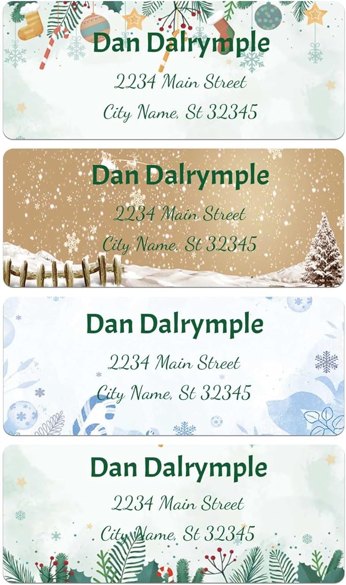 Personalized Address Labels mailing Labels Stickers Personalized Christmas Stickers 150pcs in Paper, Vinyl, Kraft Paper, Clear Material 0.75inchx2.5inch (Style 4)