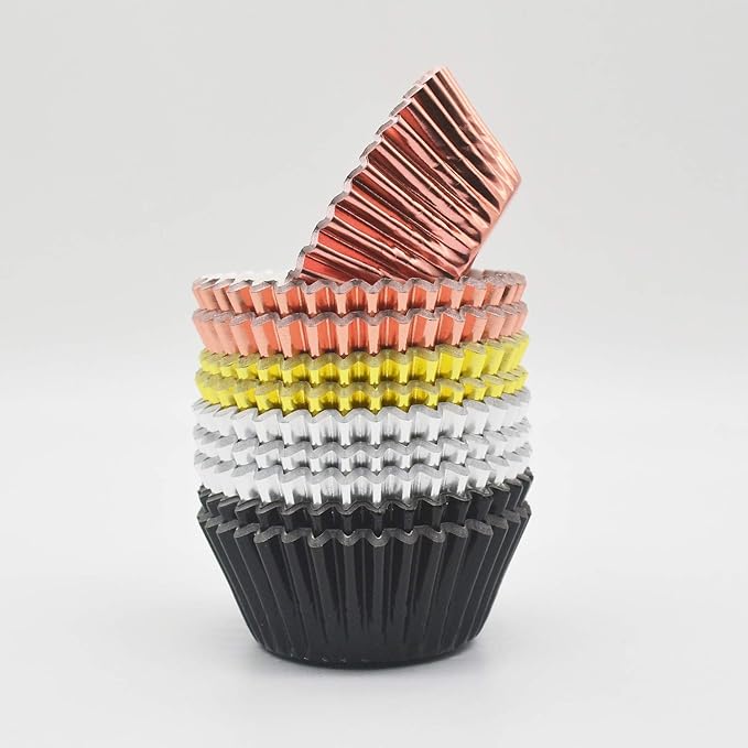 Standard Metallic Foil Paper Cupcake Liners in Rose Gold, Gold, Silver and Black, 200-Count