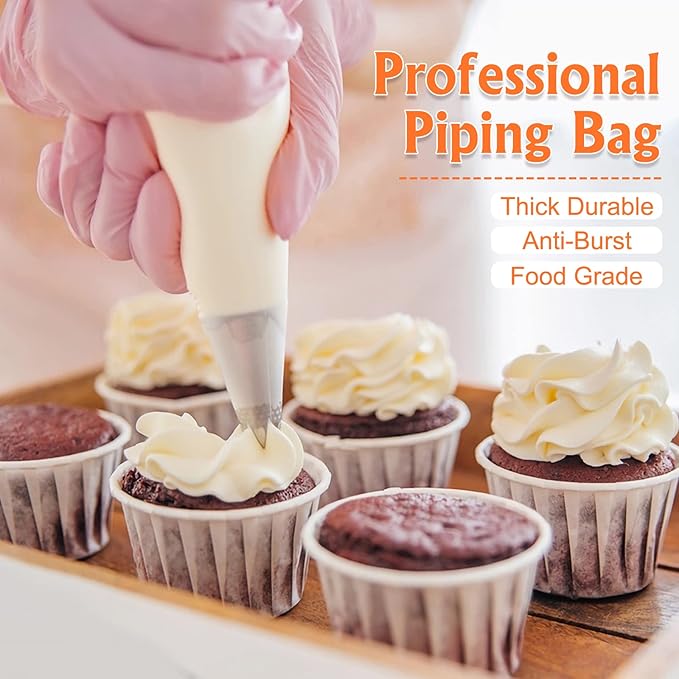 XSEINO Disposable Piping Bags, 12 Inch - 200PCS Heavy Duty Anti Burst Pastry Bags With Bump Non-slip Design For Icing and Frosting and Cookies Decoration Bags(Thickened)