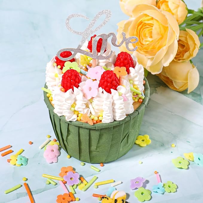 Flower Sprinkles for Cake Decorating, Edible Spring Colorful Sprinkles with Flowers Bees Green Pearls for Cake Cupcake Baking Cookie Toppings