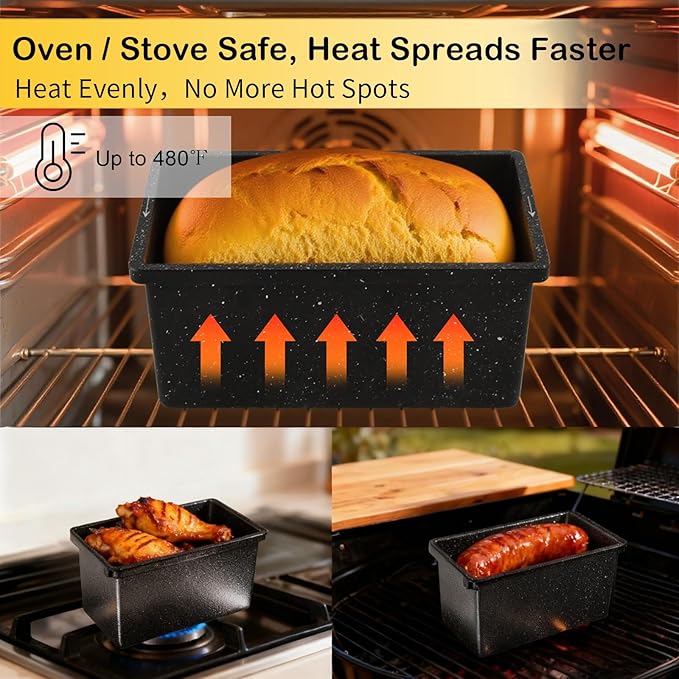 Loaf Pan with Lid Cast Aluminum, Pullman Loaf Pan for Homemade Sourdough Bread, Sandwich, Meatloaf Baking, 8x4 Inch Nonstick Deep Bread Tin with Cover, Oven Safe & Heavy Duty, Speckled Black