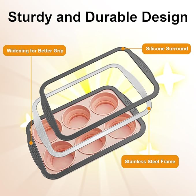 Silicone Muffin Pans for Baking with Metal Frame, 6 Cup Silicone Muffin Pan, Nonstick Cupcake Pan, BPA Free Muffin Tins Easy to Pop Cupcake Baking Pan Molds for Oven Dishwasher Safe