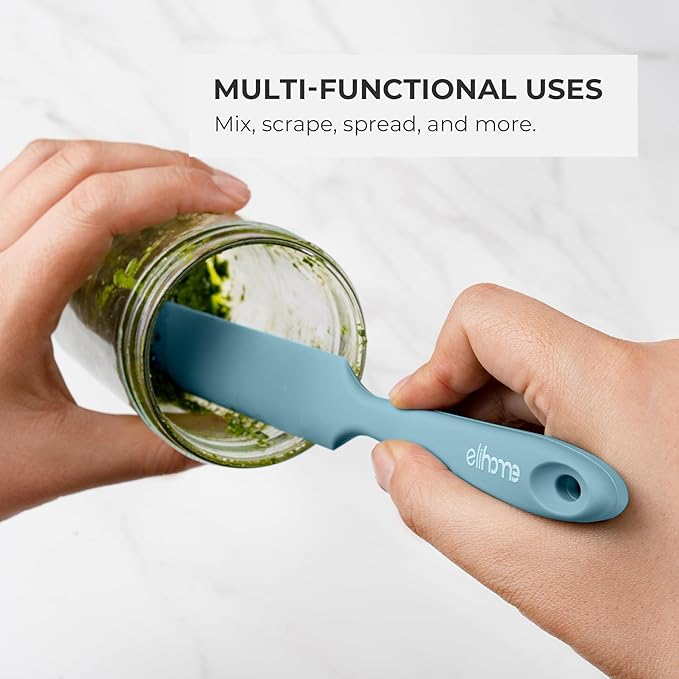 Elihome Skinny Silicone Jar Spatula Spreader, BPA Free,Heat-Resistant Scraper, 10in Long Narrow Stirring Stick, Seamless Flexible Peanut Butter Spreader for Scraping Icing and Jam (Slate)