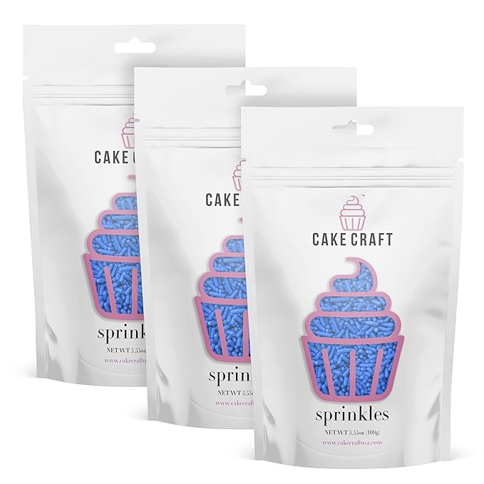 Cake Craft Blue Sugar Strand Sprinkles (Jimmies) – 3-Pack (100g Each) | Bright Blue Sprinkles for Cakes, Cupcakes, Cookies & More | Bold Color & Sweet Crunch