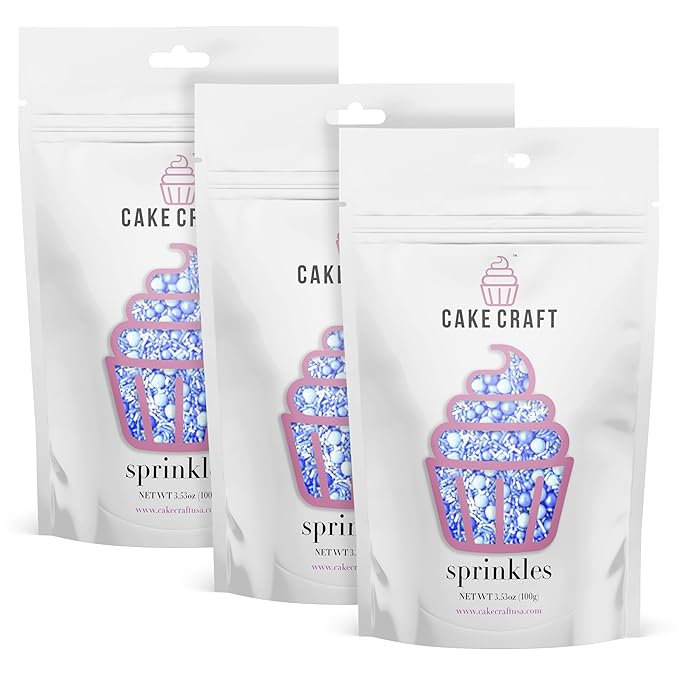 Cake Craft Blue Sprinkles Mix – 3-Pack (100g Each) | Sugar Strands & Sugar Pearls | Elegant Mixed Sprinkles for Cakes, Cupcakes, Cookies & More
