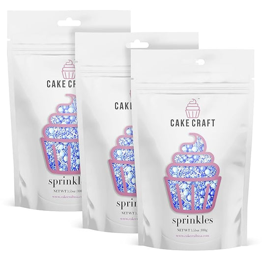 Cake Craft Blue Sprinkles Mix – 3-Pack (100g Each) | Sugar Strands & Sugar Pearls | Elegant Mixed Sprinkles for Cakes, Cupcakes, Cookies & More