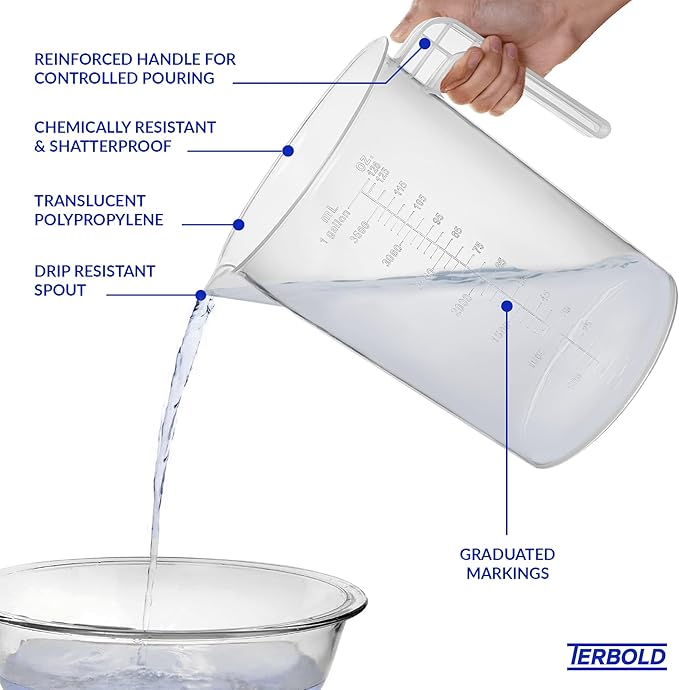 1 Gallon Measuring Pitcher | 3.785 Liter Shatterproof Plastic Large Graduated Mixing Pitchers, 1 Gallon (128 Fl Oz)