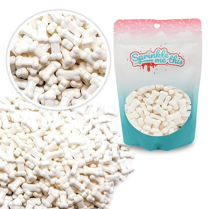 Bag of Bones Candy Sprinkles Bones Treat Toppers White Candy Bone Shaped Sprinkles Halloween Themed Sprinkles for Holiday Desserts and Snacks Decoration Topping - 12 Oz