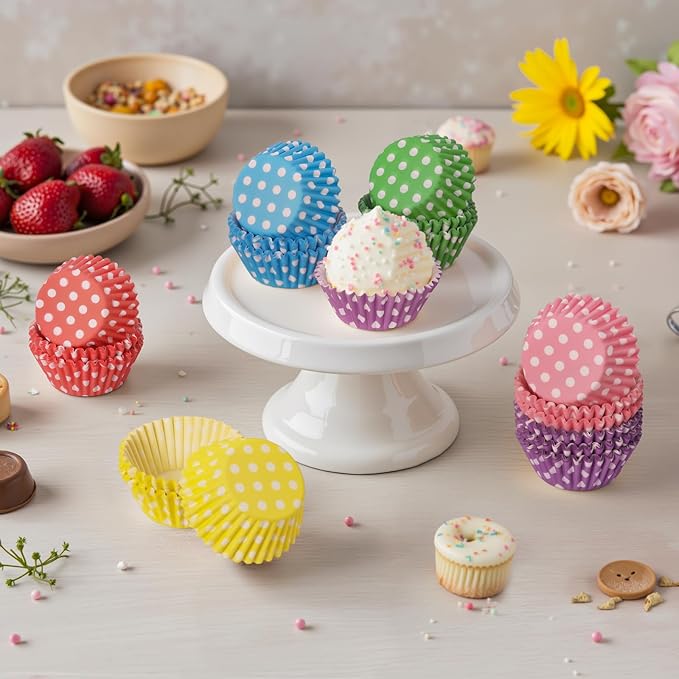 Rainbow Mini Cupcake Liners 450 Count, Cute Polka Dots Paper Baking Cups Food Grade Disposable Cupcake Wrappers