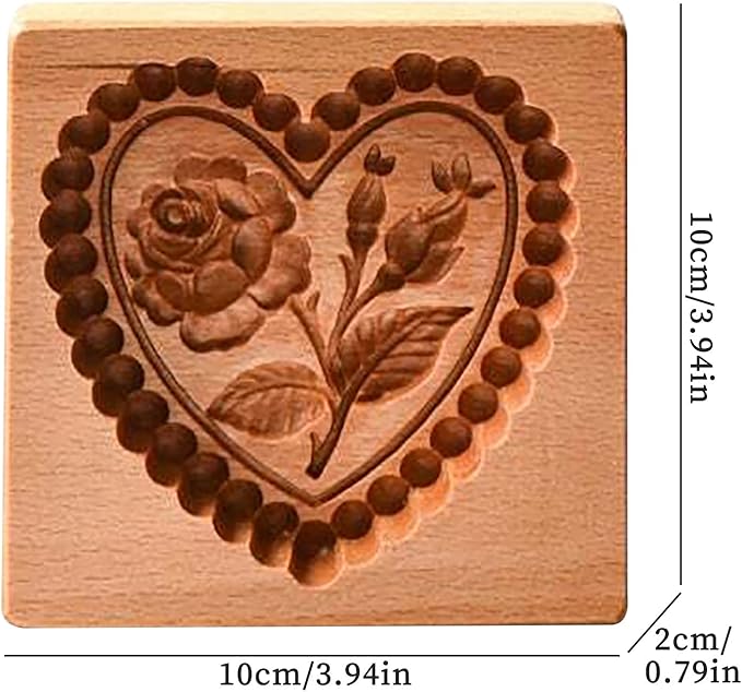 Wooden Cookie Biscuit Mold, 3D Baking Mold, Embossing Craft Decorating Baking Tool, Suitable for Halloween Thanksgiving Christmas Kitchen DIY (Love C 10 * 10 * 2)