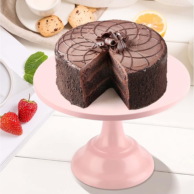2 Pack Pink Cake Stand, 10 Inch Adjustable Height Cake Stand Pink Round Metal Cupcake Stand for Home, Birthday, Party and Wedding