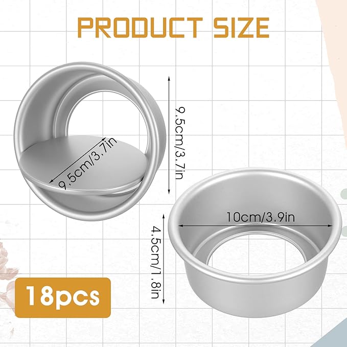 4 Inch Cake Pan Set Round, 18Pcs Aluminum Mini Flan Molds for Baking, Leakproof & Easy Release, Non-Stick Small Cake Pans, Moldes para Roles de Canela(Silver)