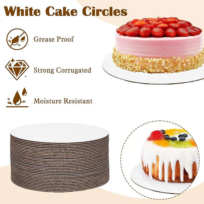 100 Pack Round Cake Boards Bulk-6 Inch Circle Cardboard Base Boards Grease Proof Cardboard Disposable for Food Decorating Baking Party Supplies (White)