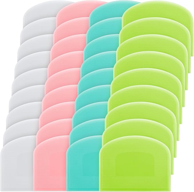 Thyle 36 Pcs Plastic Dough Scraper Set Bowl Multipurpose Dough Cutter Flexible Scraper Spatula for Kitchen Baking Tool Cake Bread Pizza Food Pastry Icing Fondant, White, Pink, Green and Blue