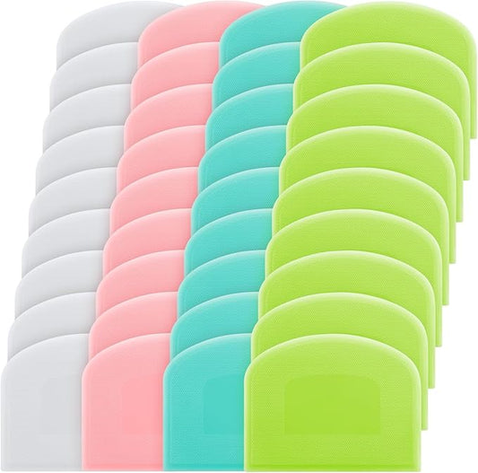 Thyle 36 Pcs Plastic Dough Scraper Set Bowl Multipurpose Dough Cutter Flexible Scraper Spatula for Kitchen Baking Tool Cake Bread Pizza Food Pastry Icing Fondant, White, Pink, Green and Blue