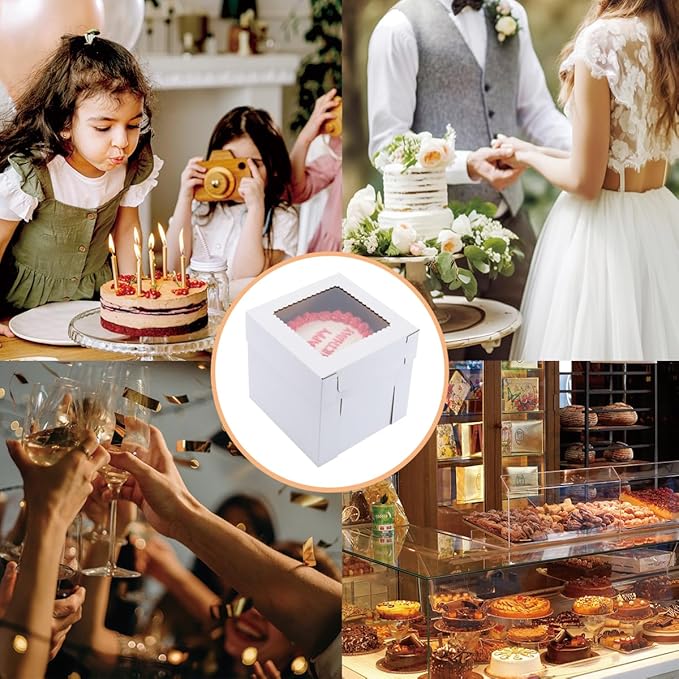 Tall Cake Boxes for Tier Cakes,2 Sizes 4 Pack 10x10x12in and 12x12x12in,Sturdy Cardboard Cake Boxes Shipping in 2 3 Tier for Layer Tiered Cakes，Disposable Cake Containers