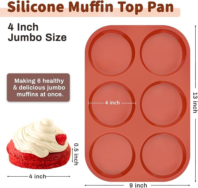 JOERSH 3-PK Silicone Egg Mold Non-Stick 4 Inch Jumbo Size Muffin Top Pan, Large Round Silicone Molds for Baking Hamburger Bun, Egg Bites, Breakfast Sandwiches, Pancakes