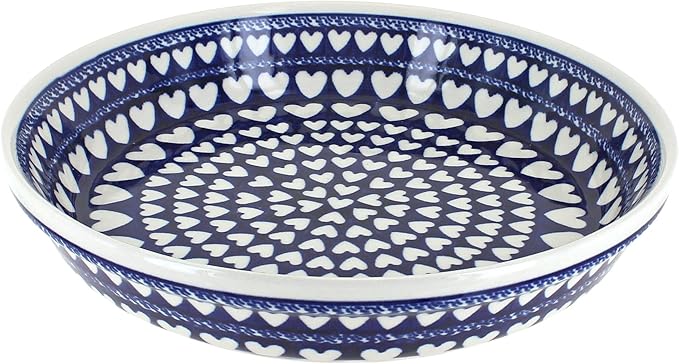 Blue Rose Polish Pottery - Blue Valentina Pie Plate - 9.75" Diameter - Ceramic Baking Dish, For Pies, Quiches & Desserts