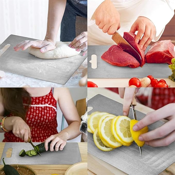 Titanium Cutting Board - 2025 New Upgrade 100% Pure Titanium Cutting Boards for Kitchen Double Sided Titanware Cutting Board,Hygiene Durable Dishwasher Safe Chopping Board,1PC (12"L x 9"W)