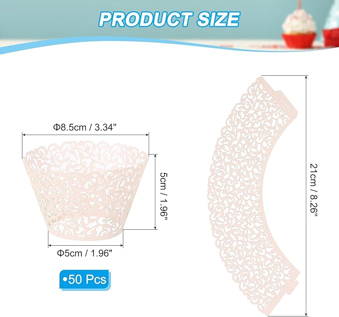 PATIKIL Cupcake Wrappers Paper, 50 Pack Baking Cups Standard Vine Decoration for Anniversary Birthday Weddings and Parties, Champagne