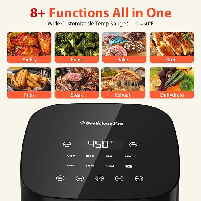 Air Fryer, Beelicious 8-in-1 Smart Compact 4QT Air Fryers with Viewing Window, Shake Reminder, 450°F Digital Airfryer with Flavor-Lock Tech, Dishwasher-Safe & Nonstick, Fit for 1-3 People, Black