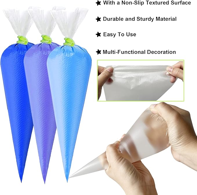 120Pcs Tipless Piping Bags, 100Pcs 12inch Disposable Pastry Bags for Royal Icing Cookies Decorating - Icing Frosting Bags and Tips Set with 10 Bags Ties, 3 Cookie Cutters & 2 Scriber Needle