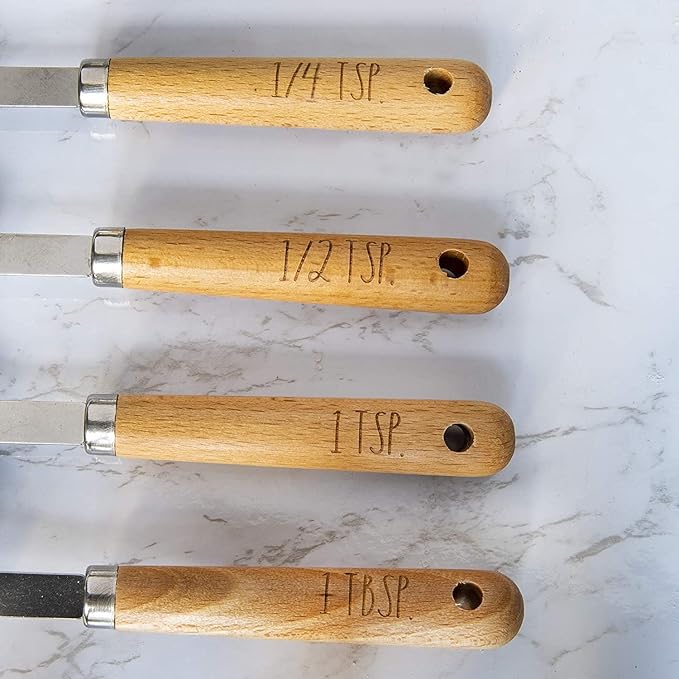8 Piece Measuring Cups Set and Measuring Spoons Set-Nesting Kitchen Measuring Set, Liquid and Dry Measuring Cup Set (Wood)