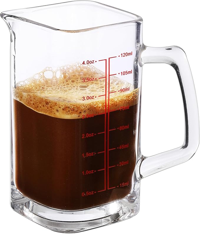 Small Glass Measuring Cup, Espresso Shot Glass with Handle and V-Shaped Spout, Mini Measuring Cup with Thick Bottom for Baking Cocktail and Coffee, 4 oz