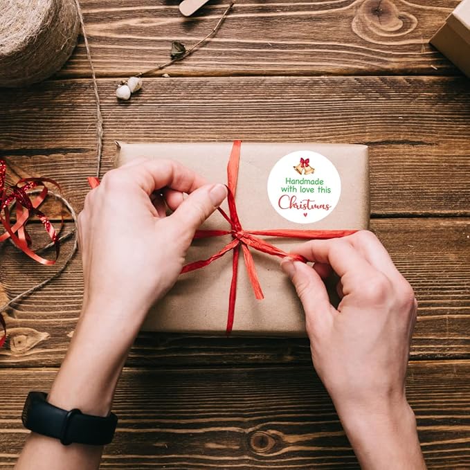 240 PCS Handmade With Love This Christmas Stickers for Small Business Envelopes, Packages, Goods, Bags - Cute Christmas Theme Shop Seals