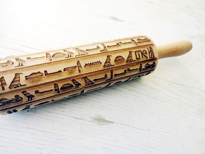 Embossing Rolling Pin EGYPT HIEROGLYPHS. Engraved Wooden Embossed Dough Roller for Embossed Cookies or Clay by Algis Crafts