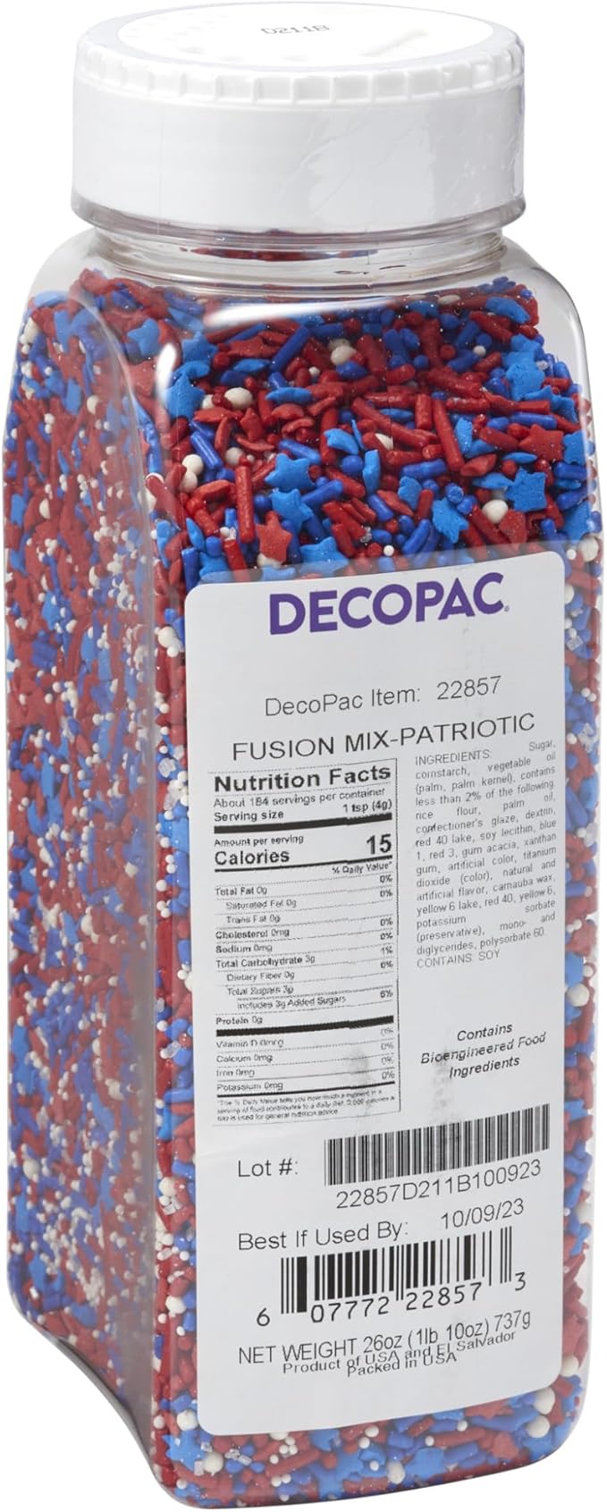 DecoPac Patriotic Fusion Mix Sprinkles, 27oz, Red, White, Blue Candy Sprinkles in Handheld Container, Edible Decorations For July 4th, Independence Day, Celebration Cakes, Cupcakes, Cookies and Donuts