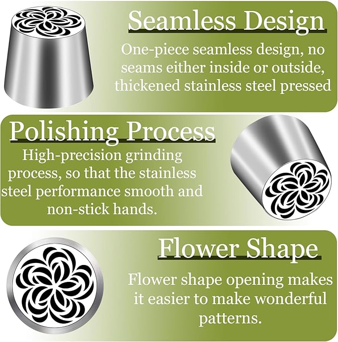 FANTEXY Extra Large Russian Piping Tip – Food Grade Stainless Steel Flower Frosting Nozzles for Cake Decorating, Baking Supplies, Buttercream Flowers, Pastries,Dishwasher Safe SL64