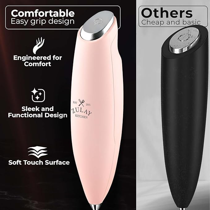 Zulay Kitchen Patented Tornado Triple Whisk Milk Frother with 4 Duracell Batteries – Handheld Foam Maker for Coffee, Lattes, Matcha & Hot Chocolate – Rich, Creamy Froth in Seconds